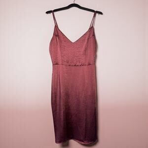 Justify L Satin Slip Dress Mauve Pink Midi Side Slit Strappy (0049)